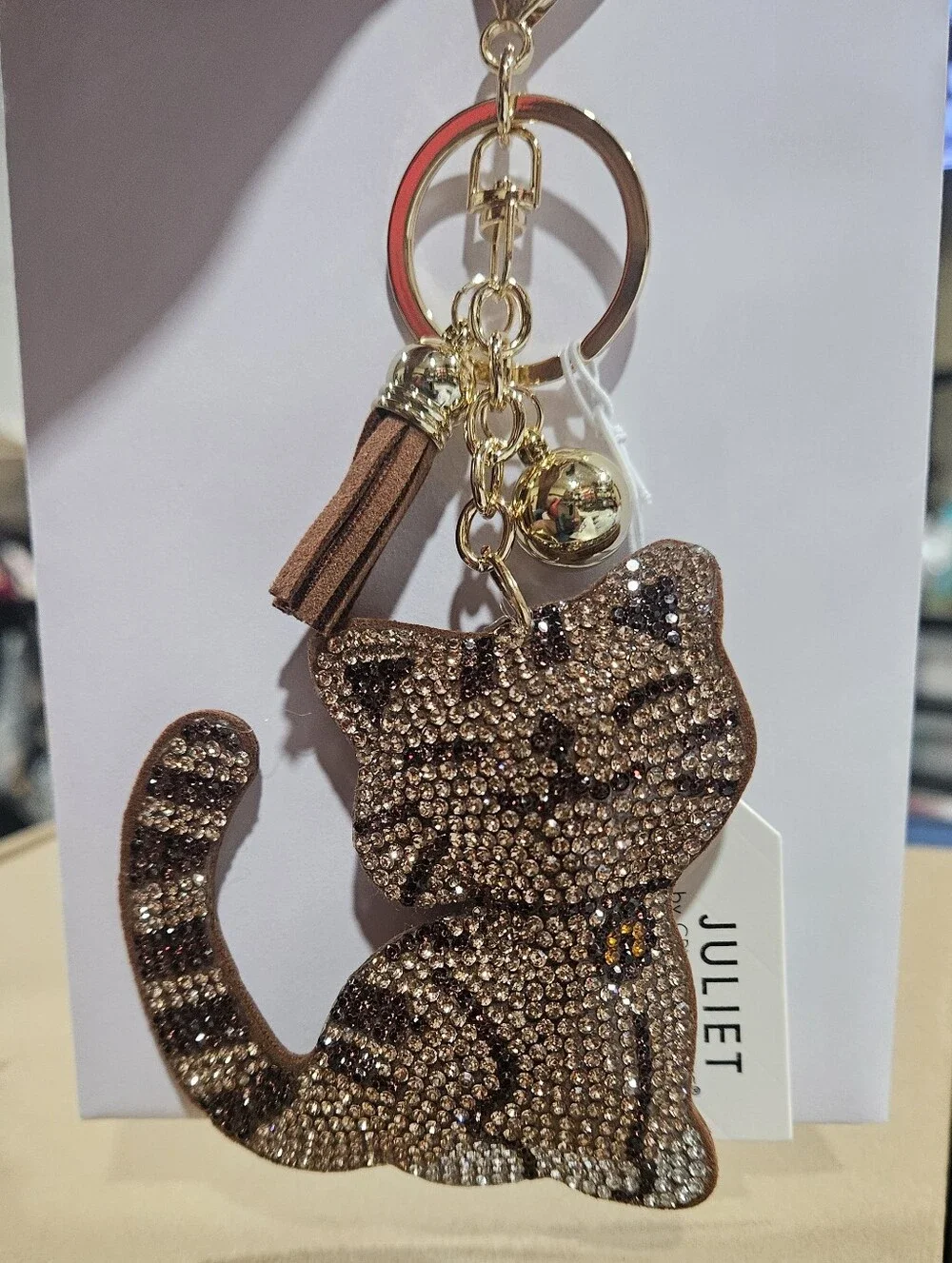 Large Brown & Gold Shimmering Cat Bag Charm - NWT